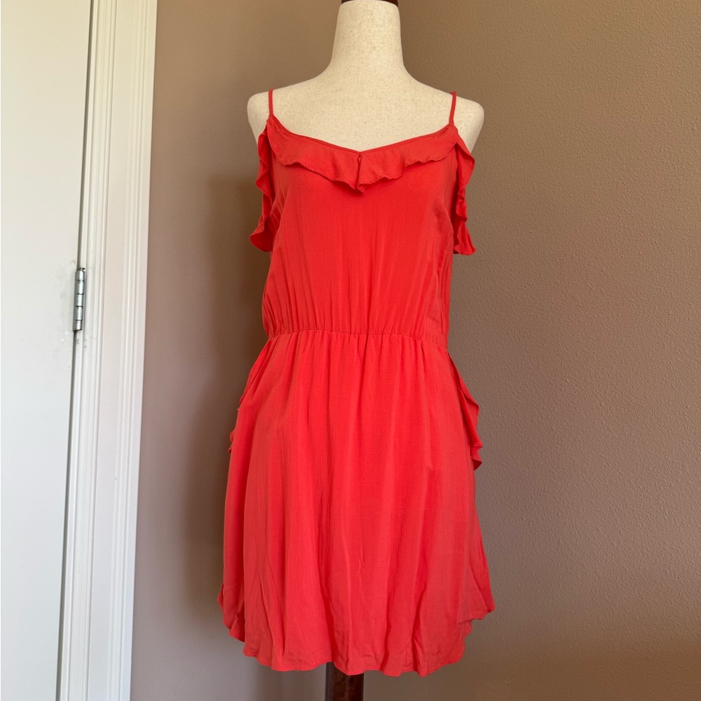 Talula Coral Mini Dress with Ruffles
